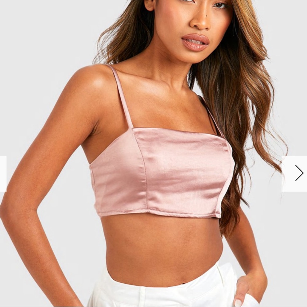 Boohoo pink satin crop top NEVER WORN!!!